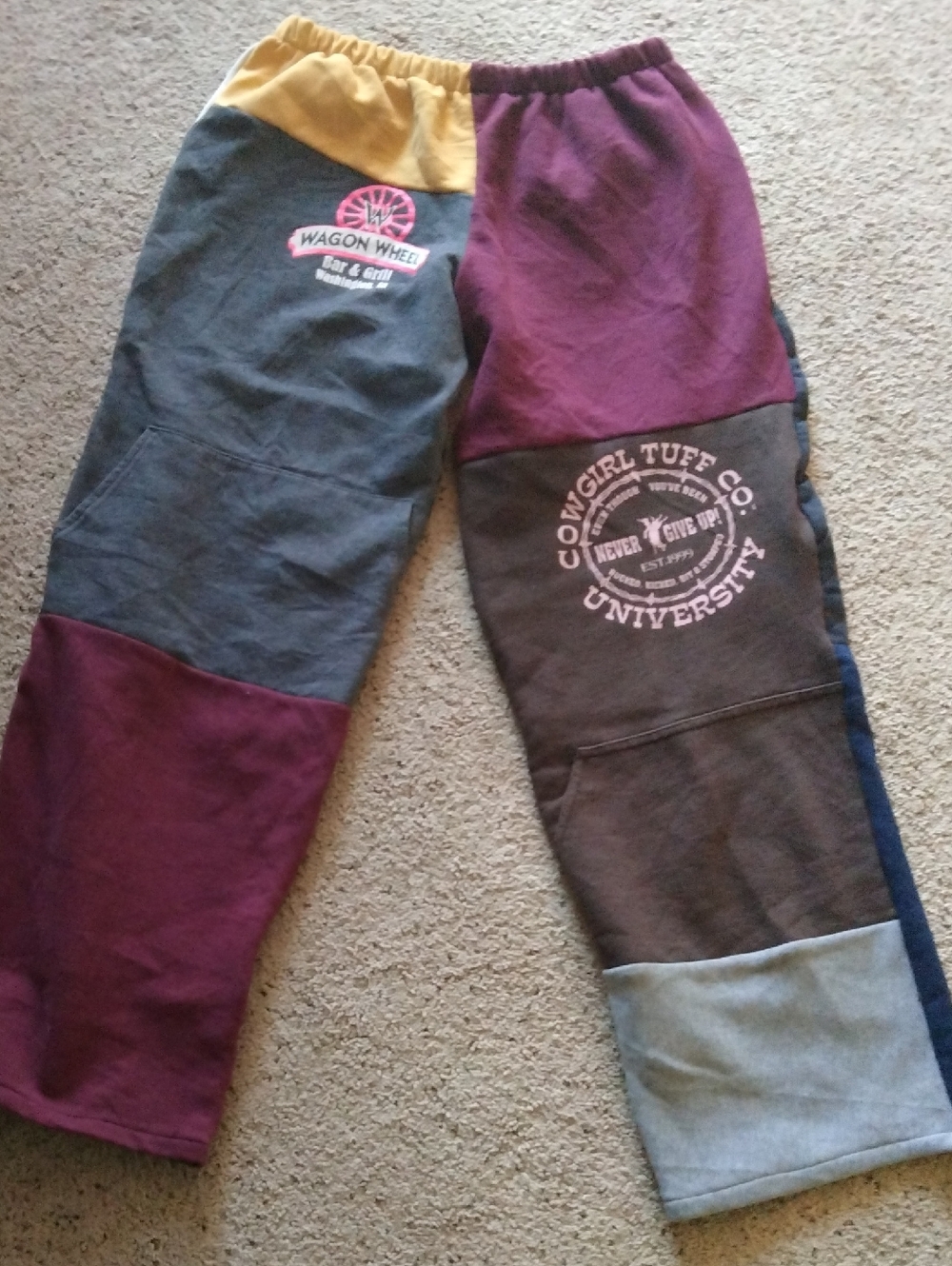 Cowgirl Tuff Colorblock Sweatpants in Purple, Gray & Gold